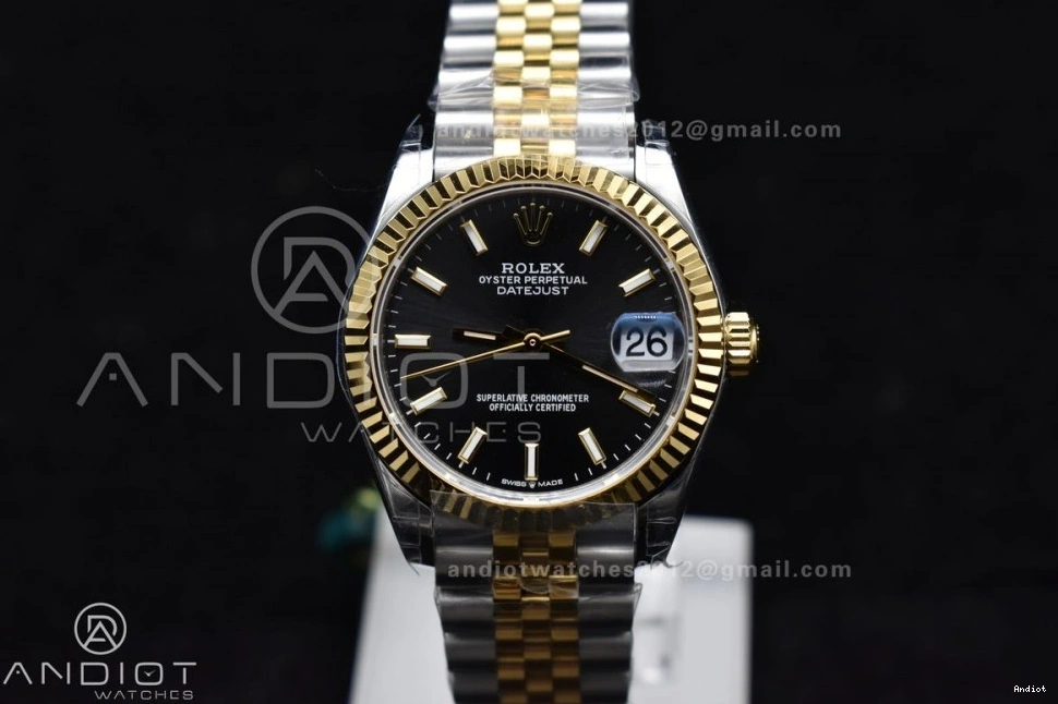 Markers Bracelet DateJust YG 31 316L Steel on GSF Stick 278273 President Ladies Black Dial 0120